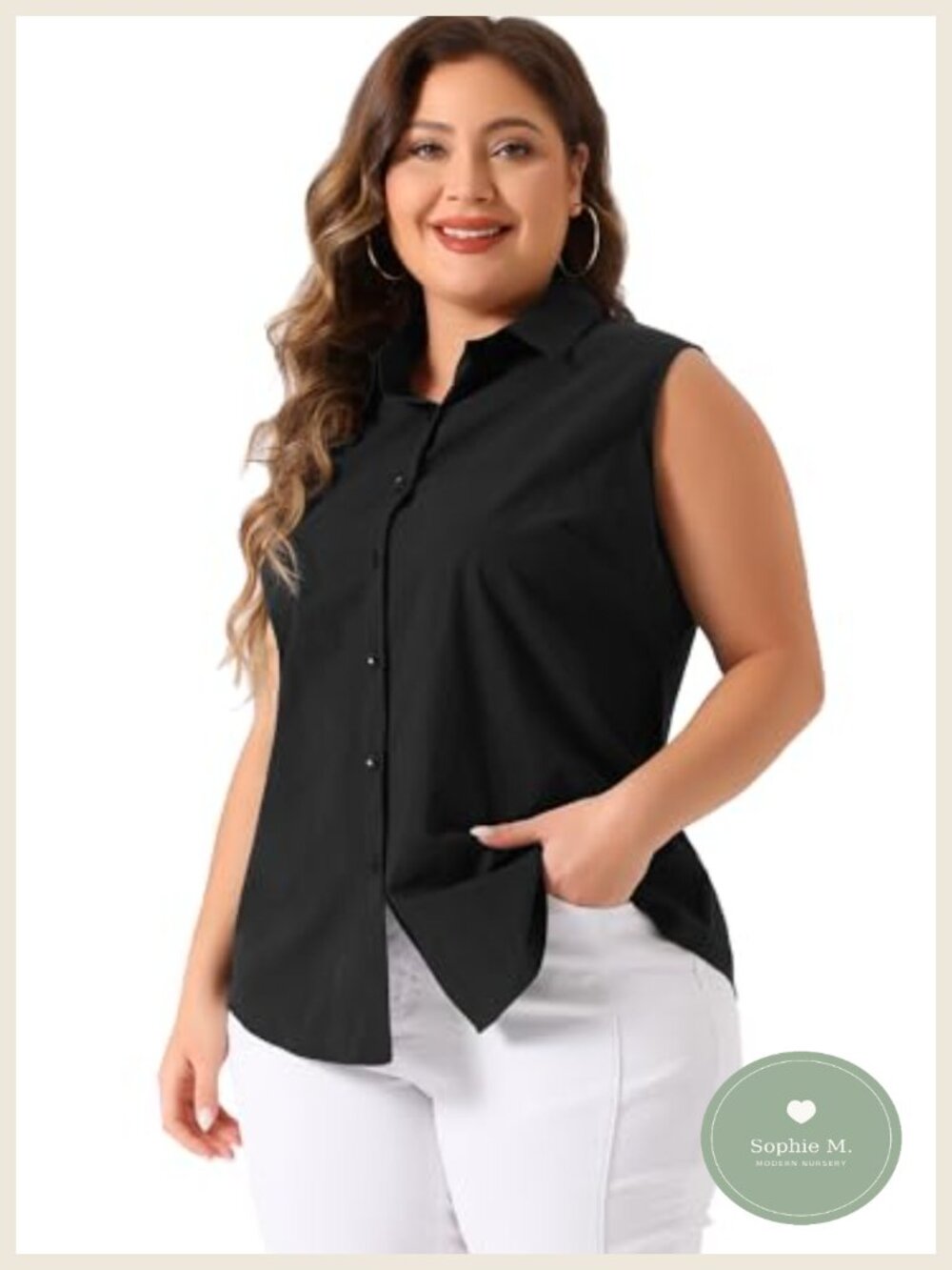 Plus Size Sleeveless Cotton Button-Down Office Shirt